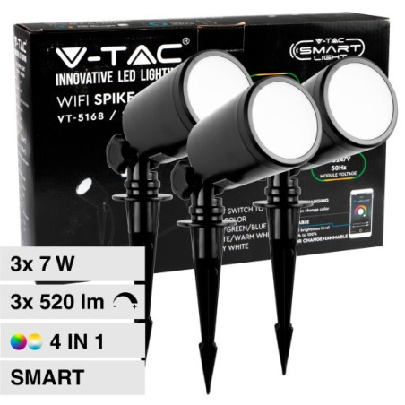 SKU 3015 RGB   V-TAC Faretto LED da Giardino 3*7W con Picchetto Colore Nero IP65