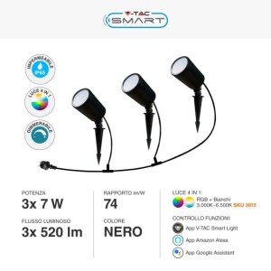 SKU 3015 RGB   V-TAC Faretto LED da Giardino 3*7W con Picchetto Colore Nero IP65